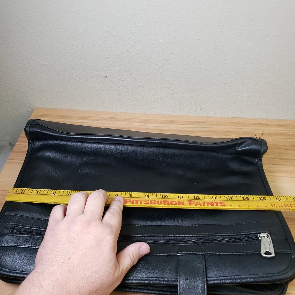 American Tourister Leather Briefcase Black Office Commuter Bag Travel Buisness